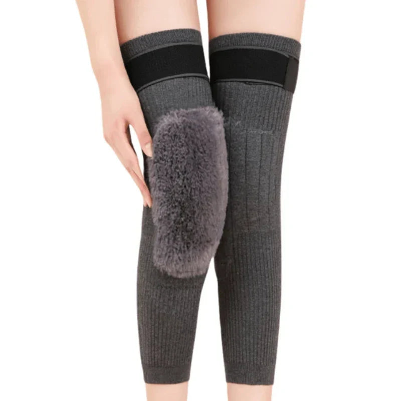 2 PCS Non-Slip Cashmere Wool Knee Pads Leg Warmer with Strap Adjustable for Men & Women
