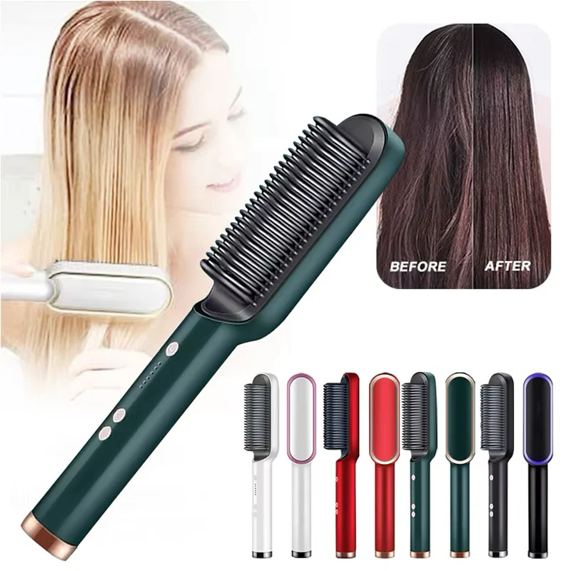 Multifunctional Hair Straightener Brush Heated Brushes Ceramic Anti-Scald