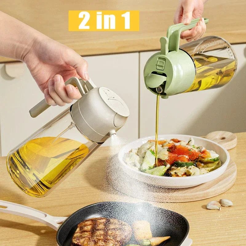 2 in 1 Oil Sprayer Bottle Kitchen Tool for Cooking Baking BBQ Easy Spray 470ML